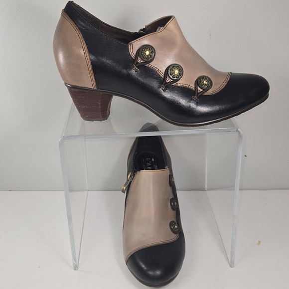 Spring Step L'Artiste Greentea Booties Women 39 Black Tan Leather 2.5